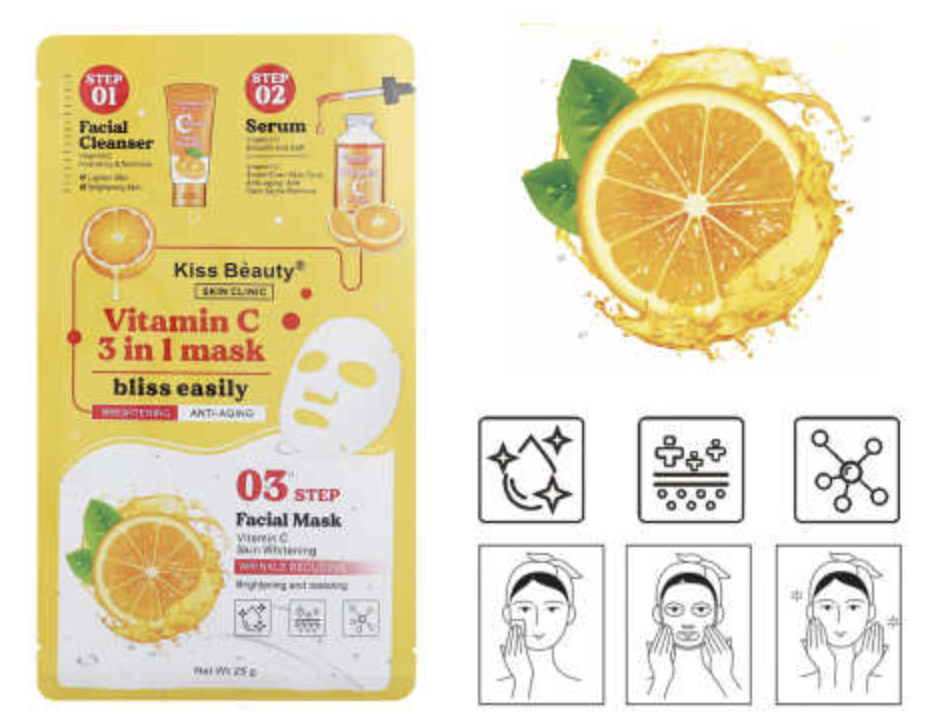 Mascarilla facial 3 en 1 con vitamina C